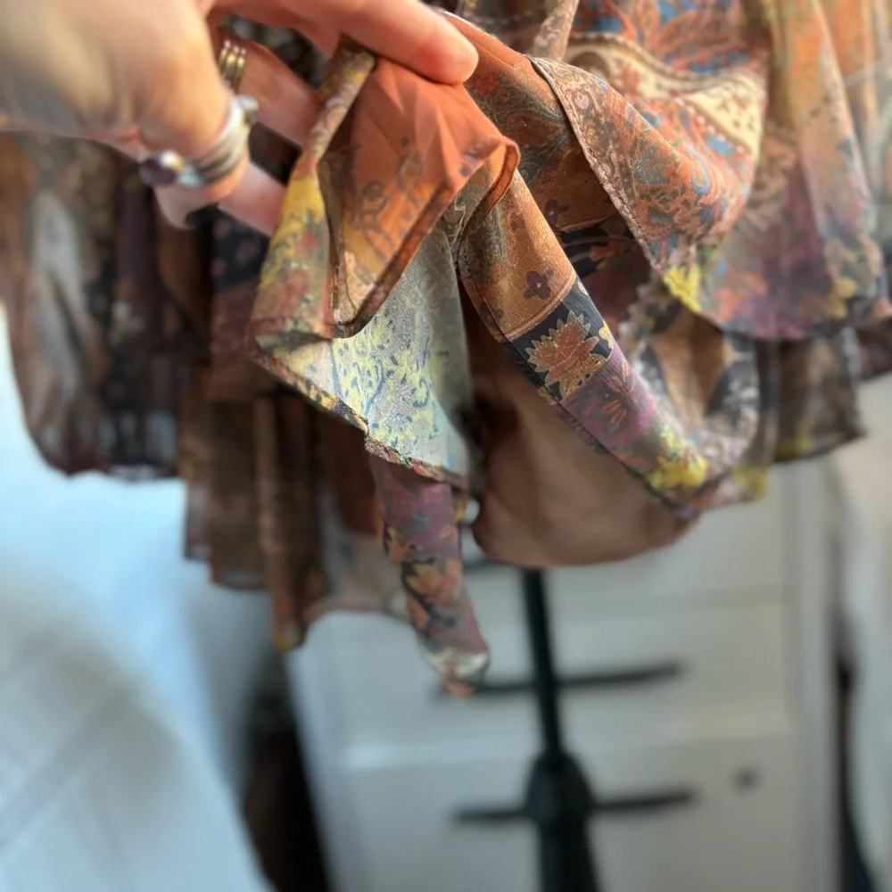 NWT Bluivy Multicolored Patchwork Paisley Long Sleeve Short Romper Smocked Waist - Picture 11 of 17